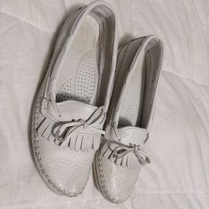 White leather moccasins